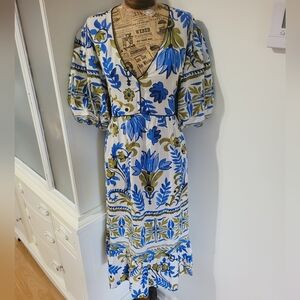 Fig And Flower By Anthropologie Puff Sleeves High Low Tiered Dress Size M